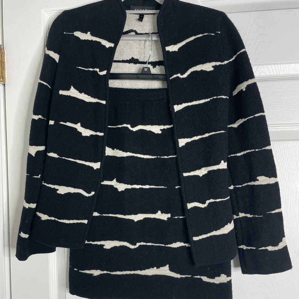 Escada Navy and Cream 2 Piece Skirt Suit